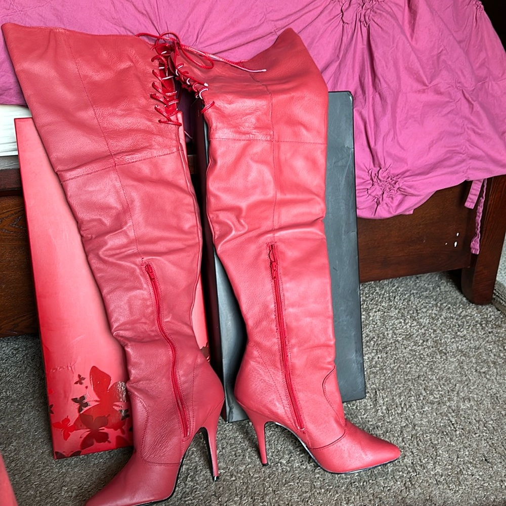 Over knee red boots